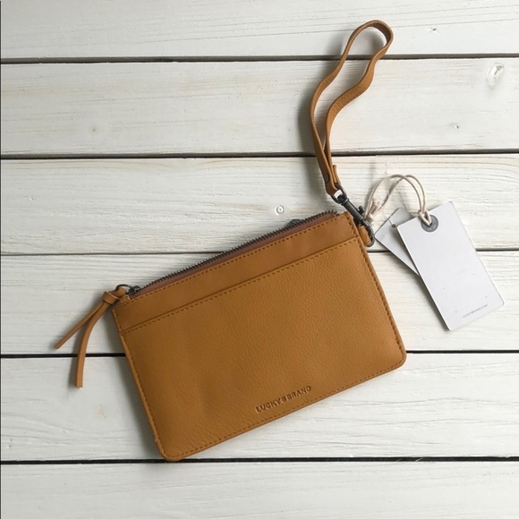 NWT Lucky Brand Leather Wristlet in Saffron - Picture 1 of 9